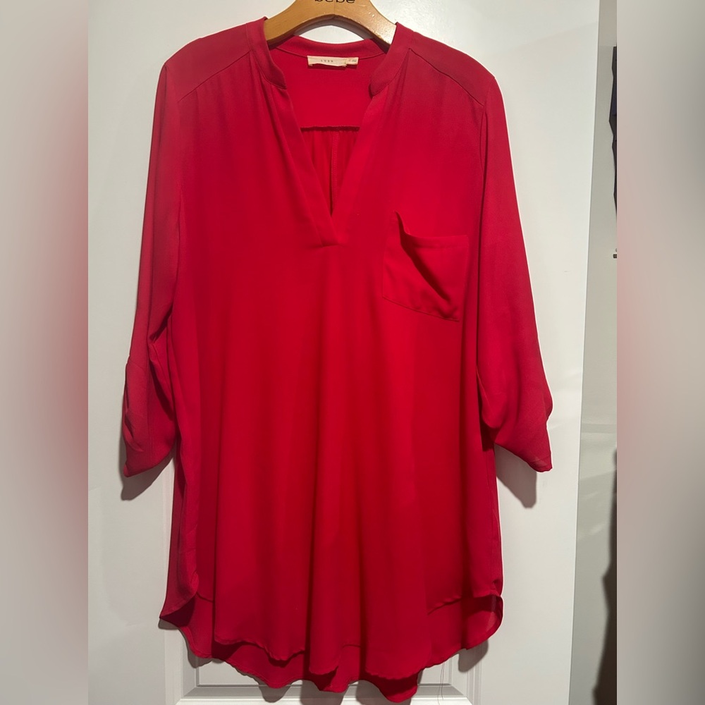 Lush Hot Pink (Fuchsia) Blouse with V-Neck